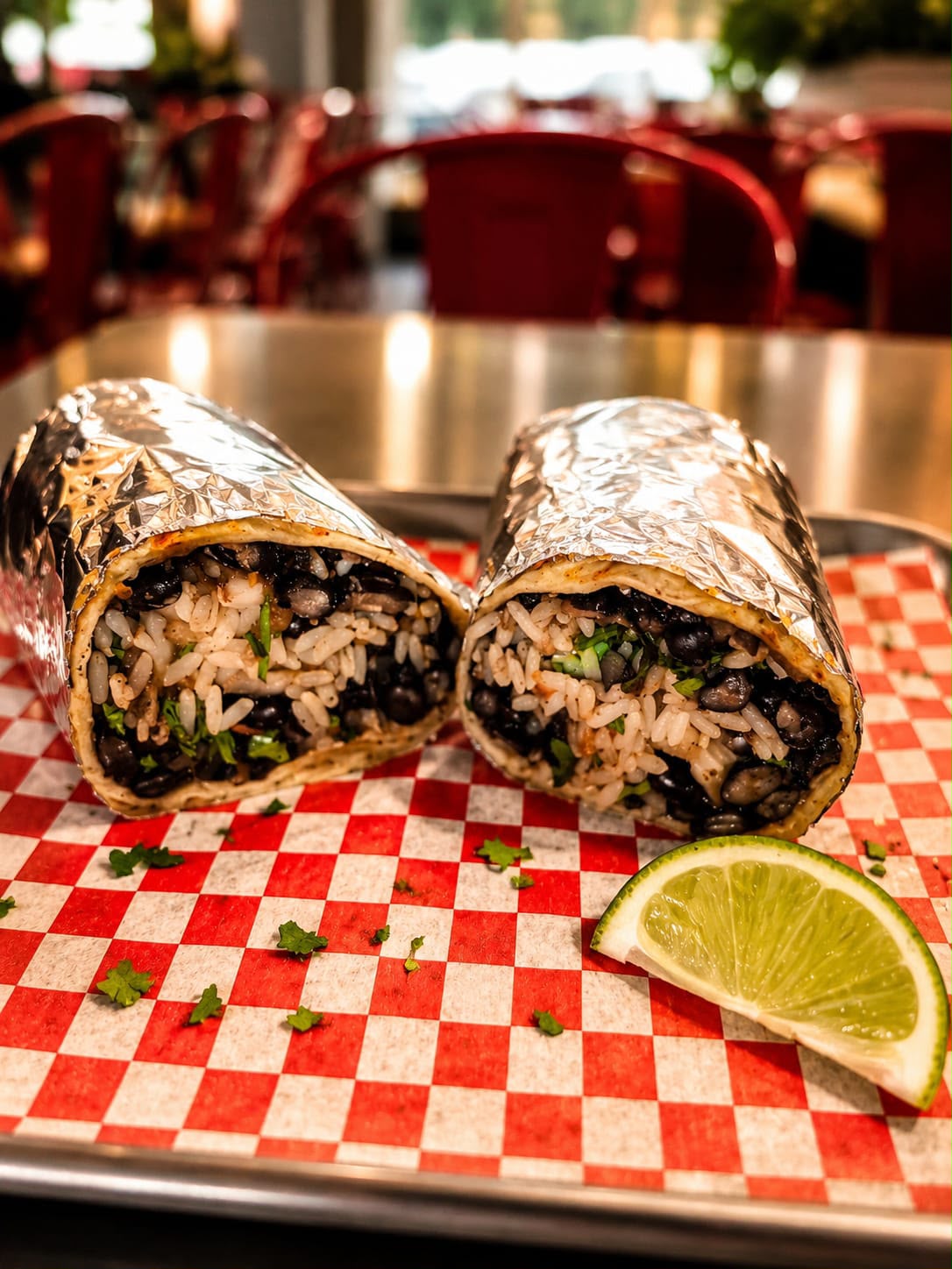 Burrito mit schwarzen Bohnen und Limette